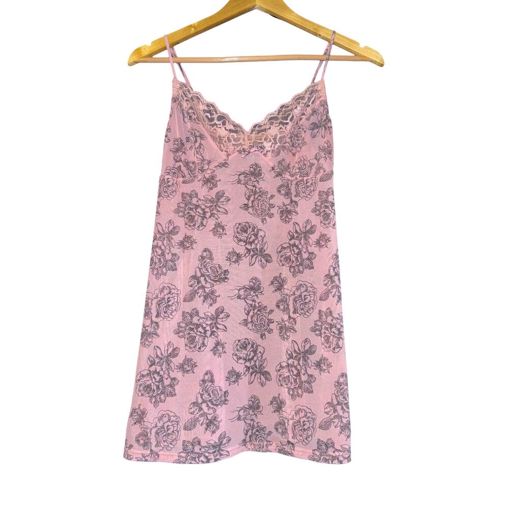 Donna Loren Babydoll Floral Slip Dress Sheer Womens Medium Y2K Floral Roses Lace